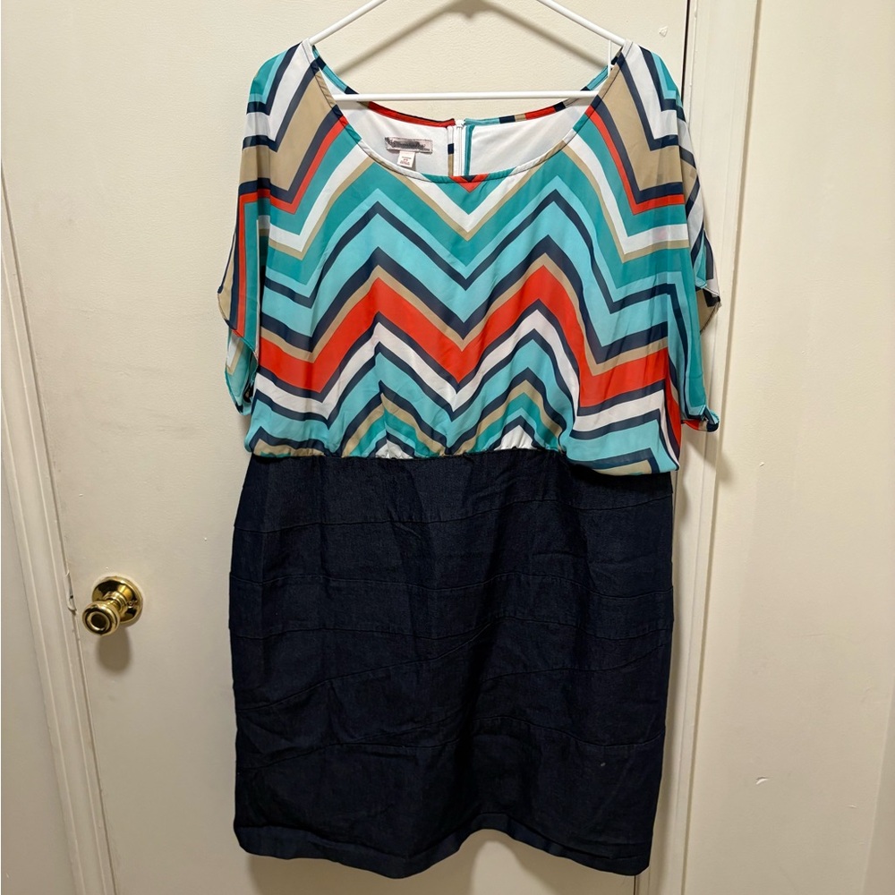Chevron Patterned Dress with Denim Skirt